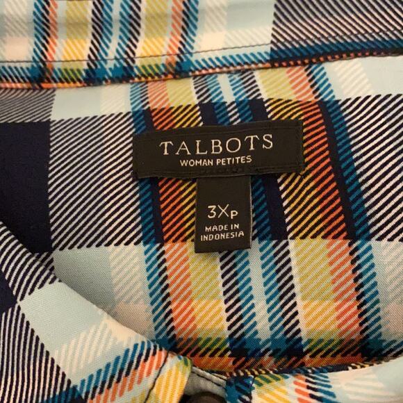 Talbots Blue and Yellow Plaid Lightweight Button-Up Shirt Size 3XP - Picture 4 of 5